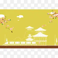 矢量手绘旅游日本樱花背景素材