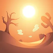 西部沙漠卡通烈日背景素材