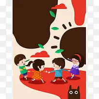 可爱插画儿童节促销海报背景