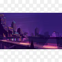 夜晚城市高架桥插画矢量图