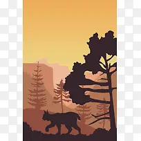 户外风景剪影黄色矢量插画简约背景