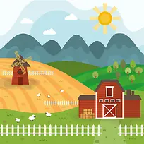 卡通荷兰风车农庄背景素材