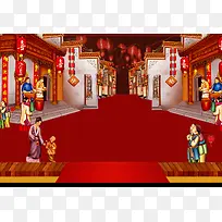 新年街景热闹办年货新年节日背景