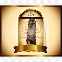 比萨斜塔欧式复古金色质感卡片背景