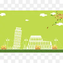 矢量手绘旅游意大利背景素材