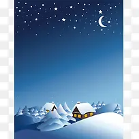 矢量卡通手绘夜景雪景背景素材