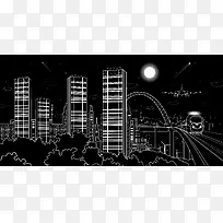 手绘线描城市建筑高楼旅游海报背景