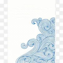 矢量复古线描海水纹中国风背景素材