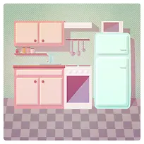 点状方格厨房插画海报背景素材