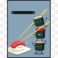 可爱卡通动画寿司食物筷子背景