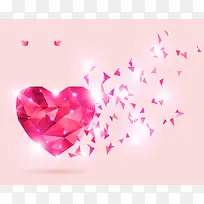 玫瑰色爱心钻石碎片浪漫情人节海报背景素材