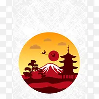 矢量古风日系日本旅游风景背景
