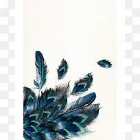 手绘孔雀羽毛彩色平面广告