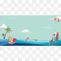 卡通人物海水椰子树海星背景素材