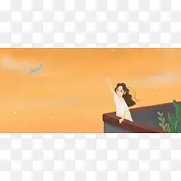 天台道别女孩治愈唯美插画