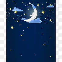 矢量卡通儿童画月亮夜晚背景