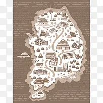 手绘矢量旅游韩国青瓦台景点地图海报背景