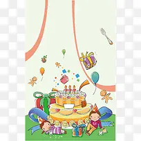 小朋友和生日蛋糕背景素材