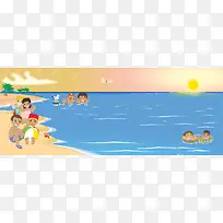 夏日海边游泳卡通开心banner