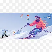 清新冬季滑雪运动PSD分层