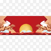 中秋节手绘卡通兔子中国风红色banner