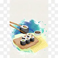 日式寿司料理手绘美食海报菜单矢量背景素材