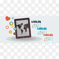 淘宝矢量卡通日历平板地图爱心功能信封海报