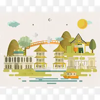 手绘矢量旅游新加坡景点圣淘沙海报背景