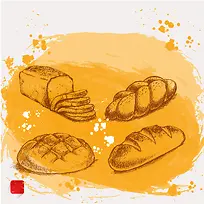 手绘面包美食美味烘焙海报背景素材