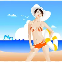卡通沙滩美女背景模板