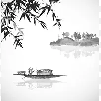 水墨山水竹子国画矢量背景