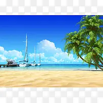 沙滩椰树旅游风景平面广告
