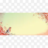 手绘浪漫红色花鸟电商海报banner背景