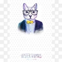 时尚水彩绘猫头人身海报背景素材