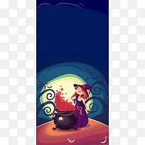 卡通小魔法师蓝色背景