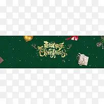 圣诞节绿色狂欢盛典鹿角banner背景