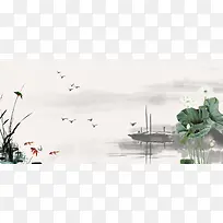 立夏文艺手绘中国风荷花背景