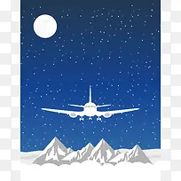 矢量雪山月夜飞机背景