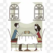 卡通情侣约会漫画背景素材