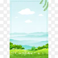 唯美春天风景蓝天白云促销广告背景图