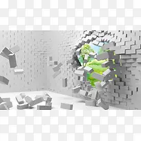 砖墙与蓝天草地房子