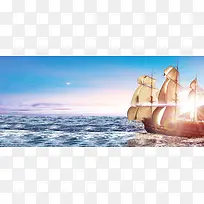 海鲜帆船阳光海洋蓝色摄影banner