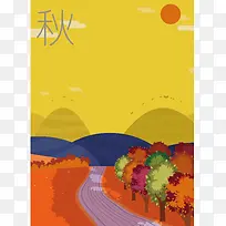 卡通秋季树木道路背景素材