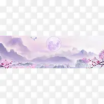 梦幻仙境世外桃园卡通紫色banner海报