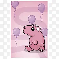 卡通动物粉色可爱插画生日贺卡背景