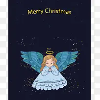 天使夜晚圣诞快乐海报背景素材