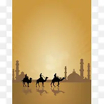 矢量手绘沙漠骆驼宗教背景素材