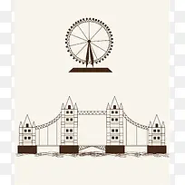 素描世界著名建筑伦敦大桥旅游海报背景