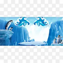 冬季冰川旅游可爱企鹅蓝色banner