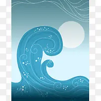 蓝色海浪水纹海报背景素材